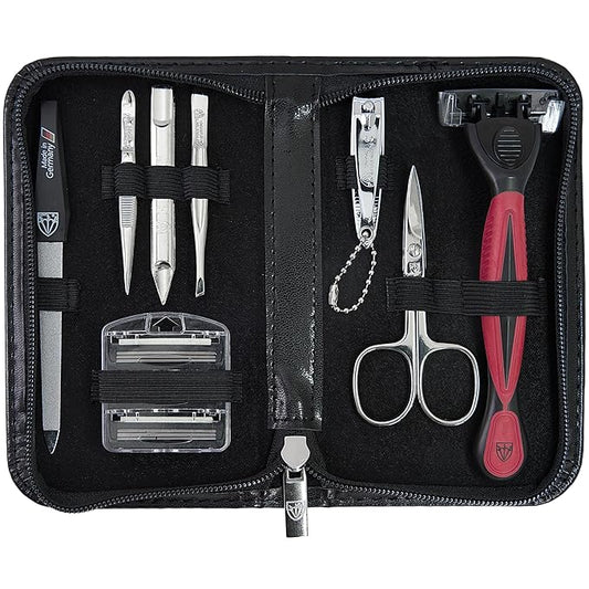 3 Swords Germany Men's Travel Set – Nail Scissors, Razor and much more in Compact Case, Ideal for Travel and Grooming On the Go