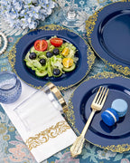 Nervure 175Pcs Blue Plastic Plates, Disposable Dinnerware Set - Image 8