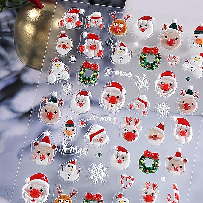 Christmas Nail Art Stickers 5D Exquisite Embossed Nail Decals Christmas Tree Santa Claus Snowflake Xmas Nail Design Winter Nail Supplies Christmas Holiday Nail Decorations for Women Girls 1 Sheets