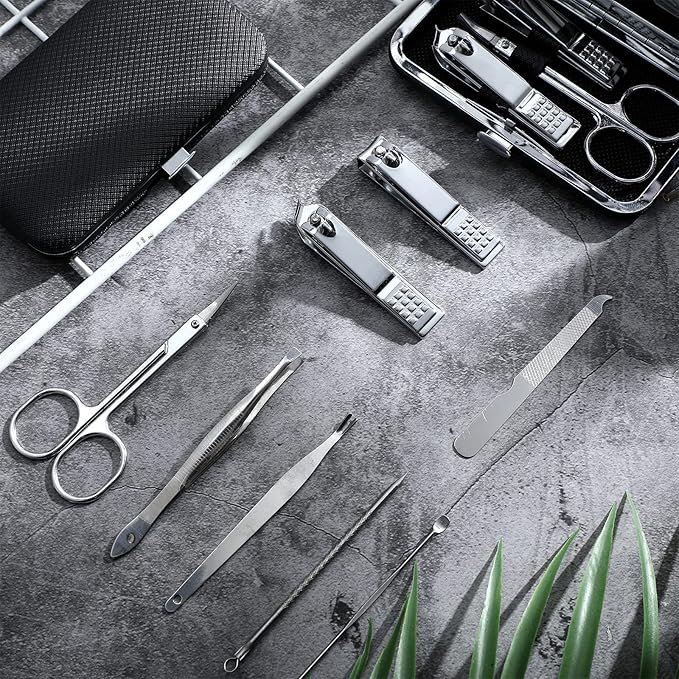 Hanaive 6 Set Manicure Set 48Pcs Nail Clippers Pedicure Kit 8 in 1 Stainless Steel Grooming Kit Professional Nail Care Tools with Luxurious Travel Case for Men Women Gift(Black)
