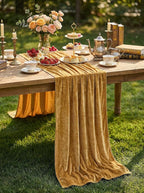 Gold Velvet Table Runner 10ft Extra Long Luxury Fall Thanksgiving Runners | 5 - Image 3