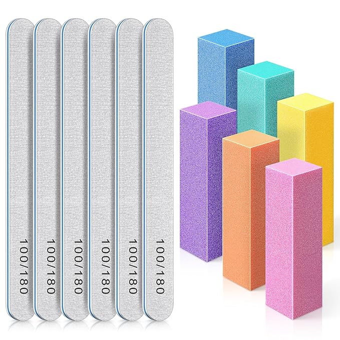 TsMADDTs Nail Buffers and Files, 6PCS Buffer Blocks, 6PCS 100 180 Grit Files, Professional Manicure Tools Kit, Nail Care Tools Kit