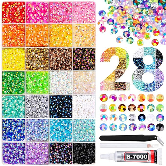 16000Pcs Resin Rhinestones with Tweezers for Crafting, Mixed-Color 4mm Bedazzling Crystal with 1Pcs 10ml B7000 Jewelry Glue for DIY Crafts Clothing Tumblers Shoes Fabric Nail Art