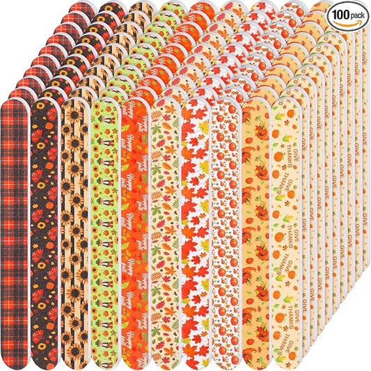 100 Pcs Thanksgiving Nail Files Gift Bulk for Women Fall Nail Files 7 Inch Large 180 Grit Double Sided Emery Boards for Natural Nails Fall Harvest Manicure Tools for Adults Party Supplies