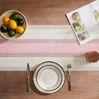 Macrame Style Bicolor Stitching Table Runner 14x90in Light Pink | Woven Boho - Image 4