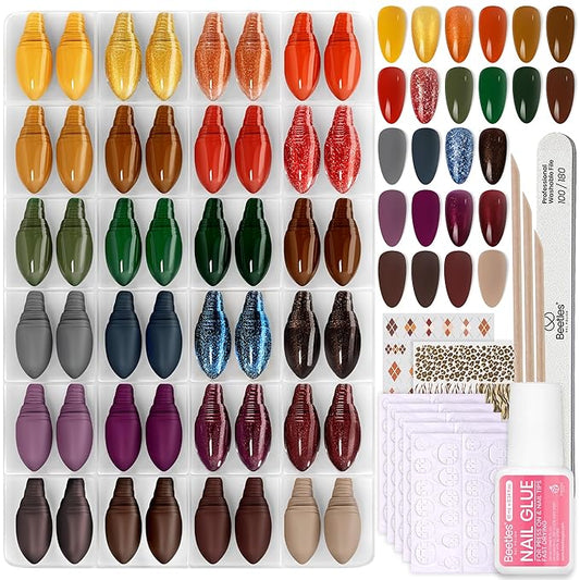 Beetles Press On Nails Kit - Prism Parade | 720Pcs 24 Colors Short Almond Press On Nails | 15 Sizes Matte Glossy Glitter With Nail Glue & Nail Tabs Stickers, Fake Nails Kit Art For Women