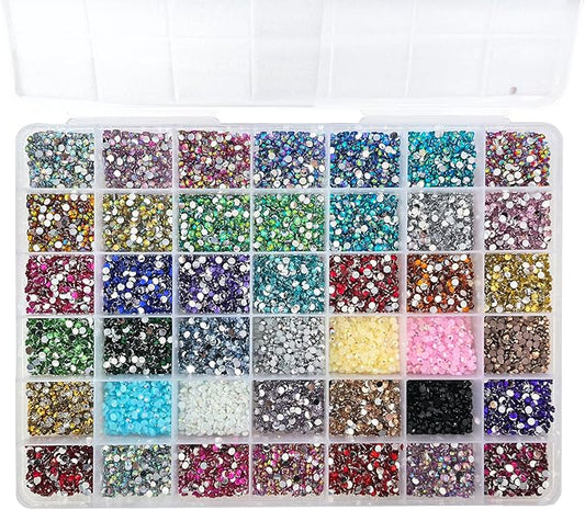 20000Pcs Nail Art Rhinestones, BetterJonny 42 Colors 3mm Round Nail Flatback Rainbow Gems Set AB Glitter Flat-Bottomed Rhinestone for Crafts Decoration and Jewelry Making