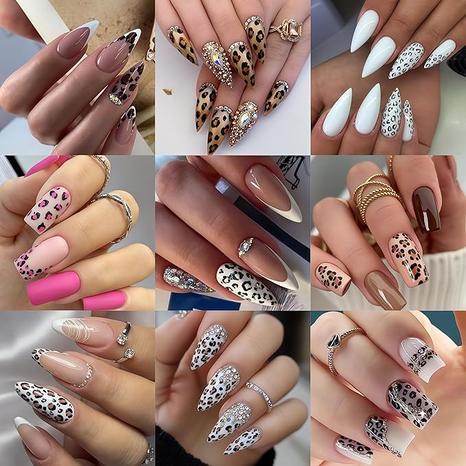 Leopard Print Nail Art Stickers Leopard Nail Stickers Self-Adhesive Cute Pink Brown White Design Fall Nails Decals Cheetah Print Pattern Cute Autumn Nails Supplies Fall Nail Decorations for Women DIY