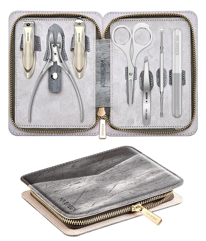 MR.GREEN Manicure Set, German Stainless Nail Clippers Set Anti Splash, Heavy Duty Fingernail& Toenail Clipper for Men& Women, Professional Personal Care Tools with Exquisite Travel Case