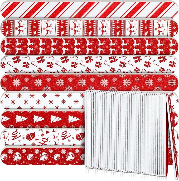45 Pack Christmas Nail Files Gifts Bulk Holiday Emery Boards Double-Sided Christmas Party Nail Files Bulk Stocking Stuffers Christian Gifts for Women Customers Coworkers Staff(Reindeer)