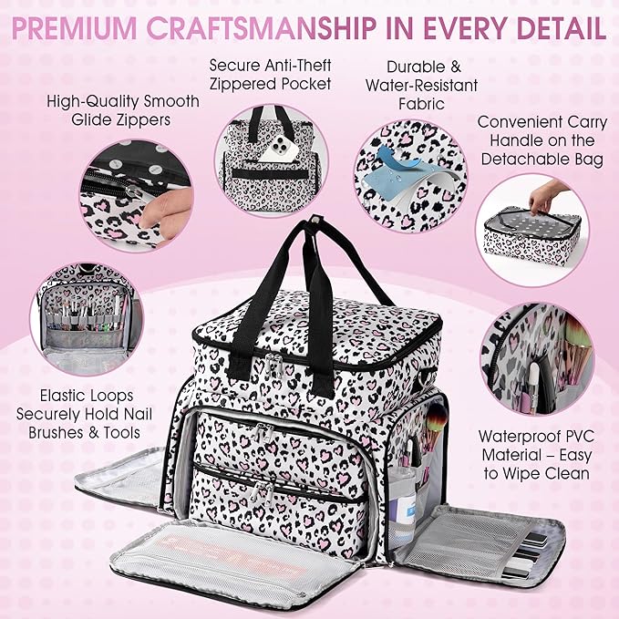 DERSTUEWE Extra Large Nail Polish Organizer Case Holds 72 Bottles, Nail Polish Storage Bag with 2 Removable Compartments, Fits UV Lamp & Nail Tools, Travel Tote for Manicurists & Home Use