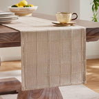 Linen Checked Farmhouse Table Runner, 13x60 Inches Taupe | Raised Grid Design - Image 4
