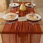 3Pcs Fall Terracotta Cheesecloth Table Runner 120 Inch Party Home Decor | - Image 4