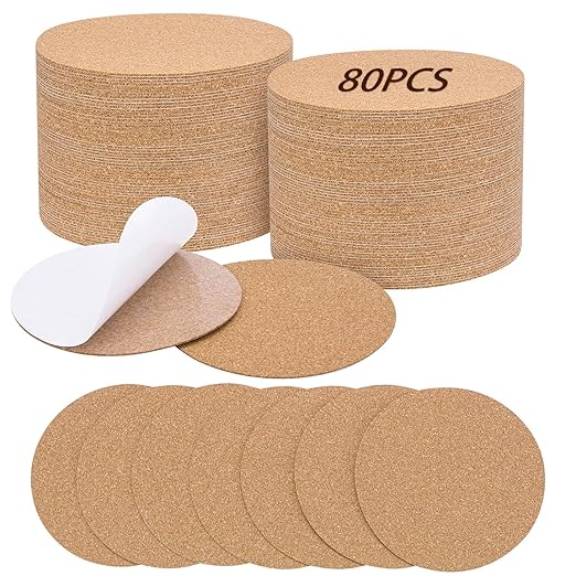 80PCS Self-Adhesive Cork for DIY Coasters, 3.74" Round Backing | Sticky Cork by SOKOSEY