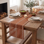 Artoid Mode Caramel Rustic Cotton Linen Table Runner, Seasonal Fall Embroidered - Image 5