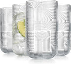 Glaver's Drinking Glasses, Highball Glasses, 17 Ounce Thick Embossed Designed by Glavers