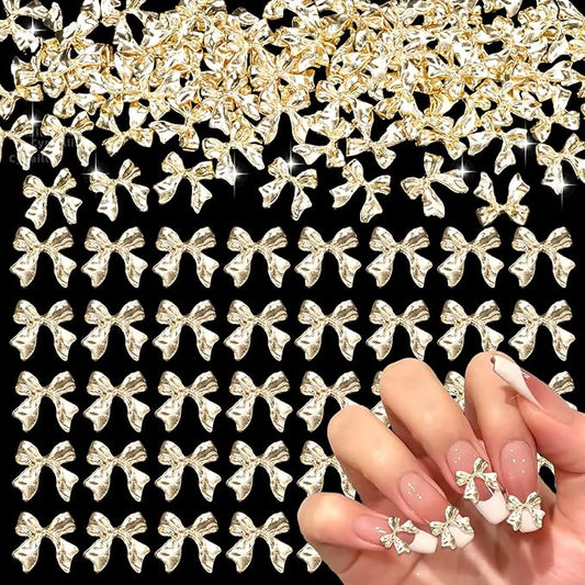 80 Pcs Gold Nail Charms Bow for Alloy Nails, 3D Bowknot Nail Art Charms, Bow Tie Nail Gems Charms,Cute Bow Nail Art Jewels Charms for Nail Art Supplies DIY Accessories