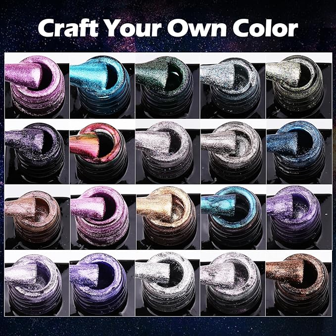 Clara Colors Cat Eye Gel Nail Polish Set, 20 Colors Holographic Galaxy Series Magnetic Nail Polish with Magnets Base Top Coat Gel Cat Eye Nail Polish for Professional Nail Salon or DIY at Home