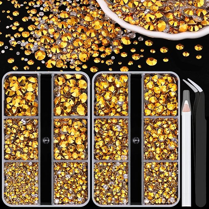 Resin Rhinestones for Crafting, 2 Boxeses Gold Multi Sizes Flatback Bedazzling Crystals for Crafts Nail Art Decoration, Non Hotfix Gems Charms for Tumbler Shoes Clothing Fabric Face Makeup