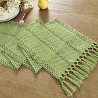 Macrame Style Boho Table Runner, 12x90 Inch Green | Woven Boho Table Runner - Image 7