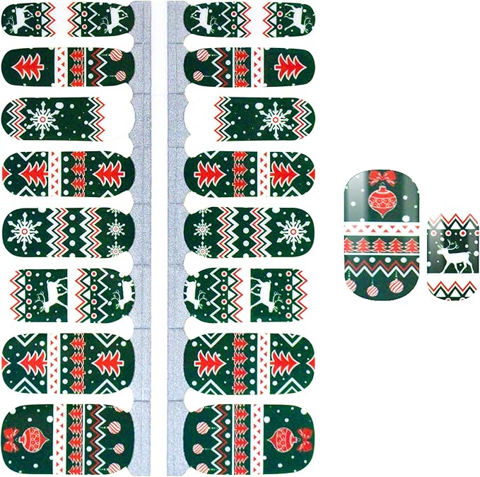WOKOTO 5 Sheets Christmas Adhesive Nail Art Polish Stickers Tips with 1Pc Nail File Nail Wraps Decals Strips Set Manicure Holiday Pack