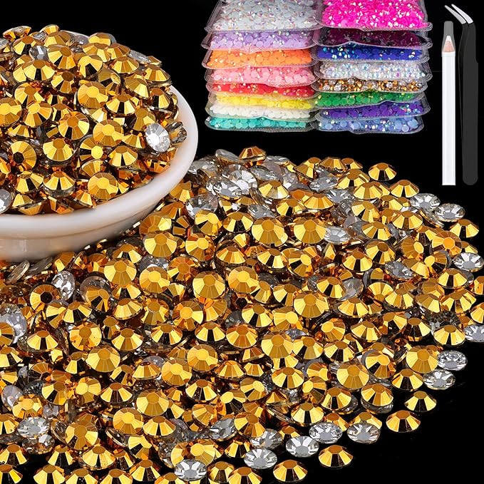 15000pcs 2mm Resin Rhinestones Bulk, Mineral Gold Flatback Round Jelly Rhinestones Bedazzling Non Hotfix Crystal Gems Large Quantity Wholesale for DIY Crafts Clothes Tumblers Face Makeup Manicure