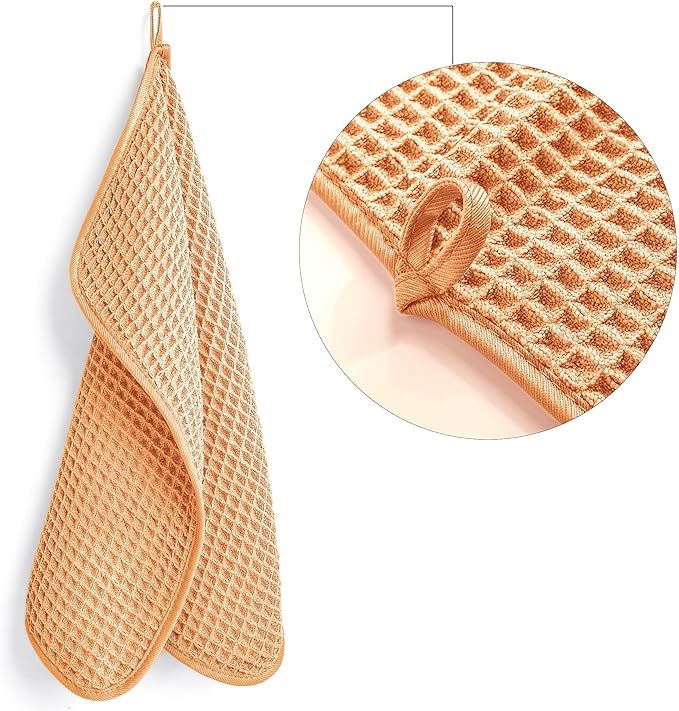 POLYTE Microfiber Lint Free Washcloth Face Towel, 13 x 13 in, 4 Pack (Waffle Weave)