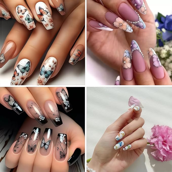 8 Sheets Butterfly Nail Stickers 3D Self-Adhesive Colorful Butterflies Decals Spring Summer Blue Butterfly Flower Designs Supplies for Women Girls DIY Manicure Decorations