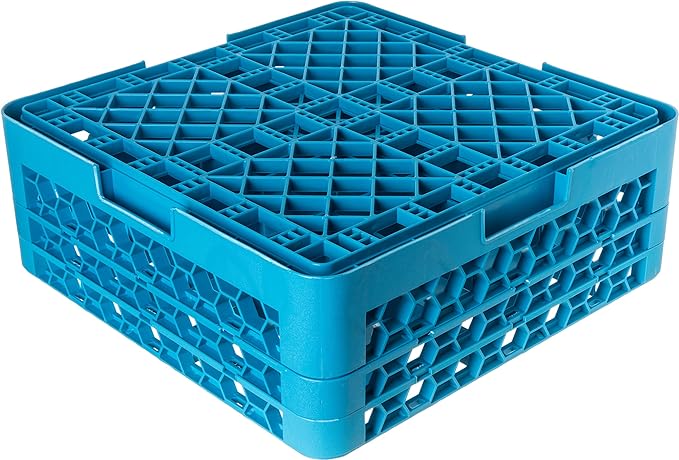 Carlisle FoodService Products OptiClean Plastic 25-Compartment Divided Glass Rack with Extender, Blue, (Pack of 3)