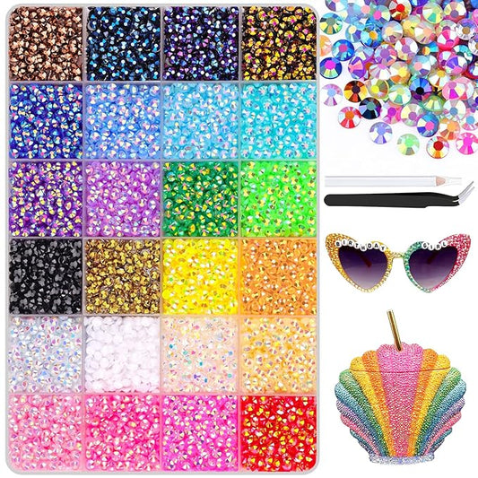 12600Pcs Resin Jelly Rhinestones with Tweezers for Crafting, Multi Colors 4mm Non Hotfix Flatback Gems, Bedazzling Crystal for DIY Crafts Clothing Tumblers Mugs Shoes Decor Nail Art