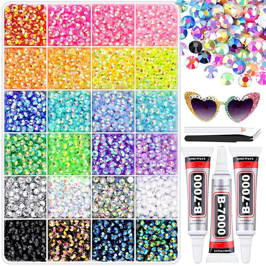 8500Pcs Resin Rhinestones for Bedazzling with B7000 Jewelry Glue, 5MM Colorful Gems Flatback Rhinestones for Crafting, Crystal for DIY Crafts Clothing Tumblers Mugs Shoes Fabric Decor Nail Art