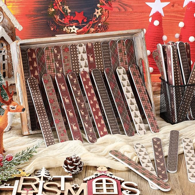 45 Pack Christmas Nail Files Gifts Bulk Holiday Emery Boards Double-Sided Christmas Party Nail Files Bulk Stocking Stuffers Christian Gifts for Women Customers Coworkers Staff(Vintage)