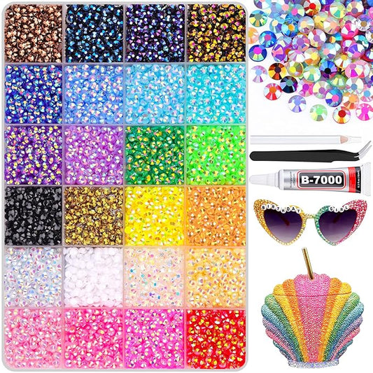 12600Pcs Resin Rhinestones for Bedazzling with B7000 Jewelry Glue, Colorful 4mm Non Hotfix Flatback Gems, Rhinestones for Crafting DIY Crafts Clothing Tumblers Mugs Shoes Fabric Decor Nail Art