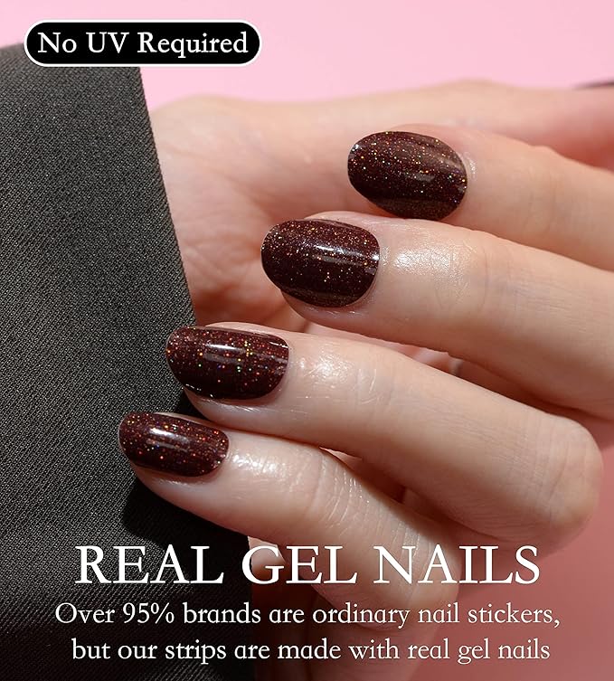 Nail Polish Strips Long Lasting, 20Pcs Wraps, Easy Apply& Remove Salon Quality Gel Nail Stickers (Melting Brown)