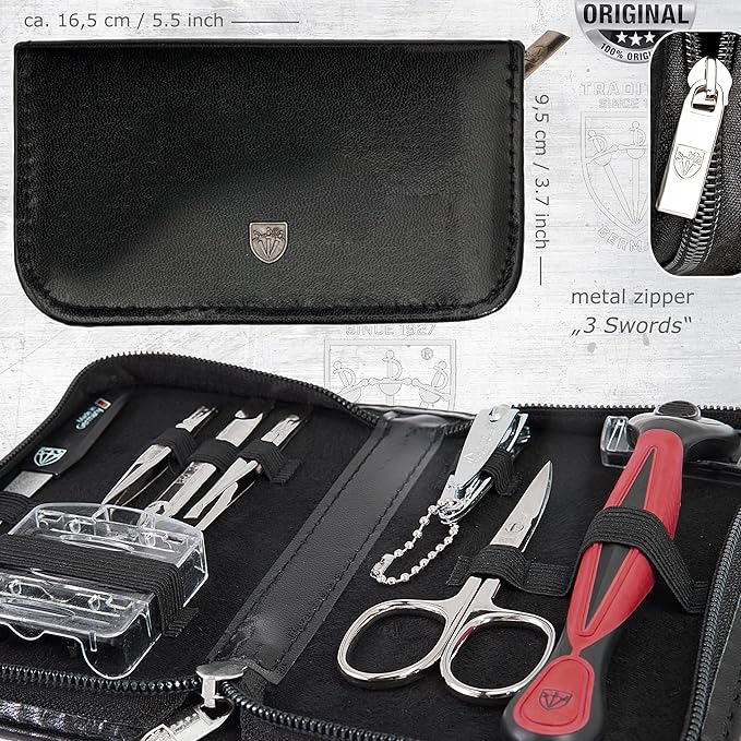 3 Swords Germany Men's Travel Set – Nail Scissors, Razor and much more in Compact Case, Ideal for Travel and Grooming On the Go