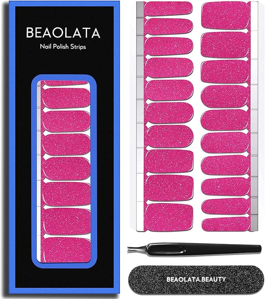 Nail Polish Strips Long Lasting, 20Pcs Wraps, Easy Apply& Remove Salon Quality Gel Nail Stickers (Pinkish Ribbon)