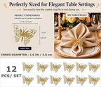 Gold Napkin Rings Set of 12 – Butterfly Design – Decorative Napkin Rings Gold - Image 2