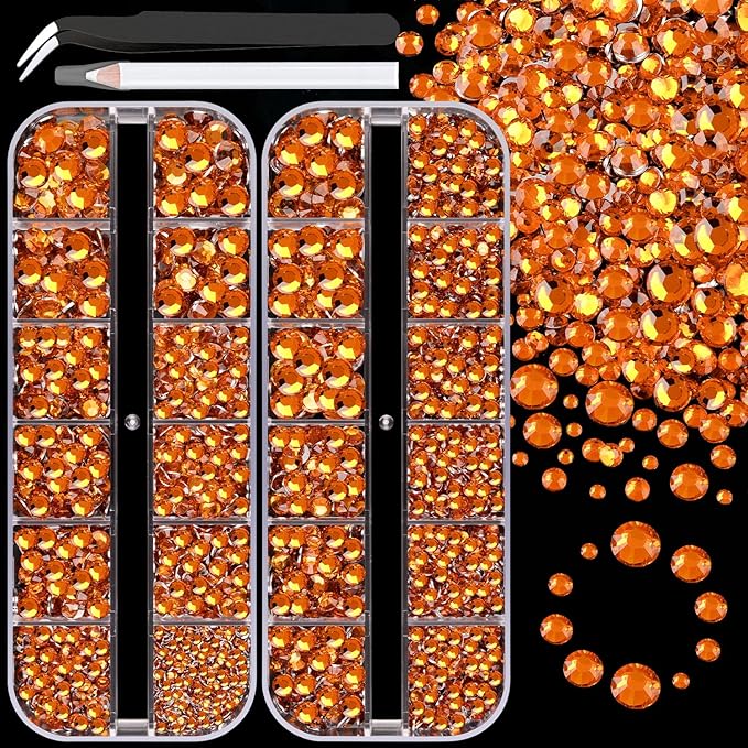 Resin Rhinestones for Crafting, 2 Boxes Orange Flatback Crystals for Bedazzling Crafts DIY Nail Art Deco, Non Hotfix Bulk Gems for Tumbler Shoes Clothing Fabric Face Makeup