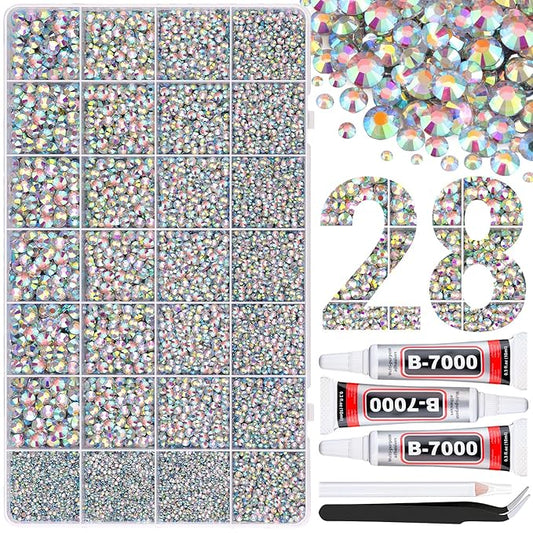 30000Pcs Resin Rhinestones for Bedazzling with 3Pcs B7000 Jewelry Glue, AB Flatback Gems Rhinestones for Crafting, Clothing Tumblers Mugs Shoes Fabric Decor Nail Art
