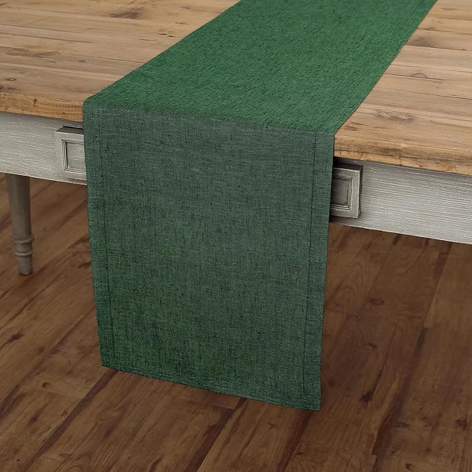 Solino Home 100% Pure Linen Table Runner Forest Green, Athena 14 x 60 in | - Image 2