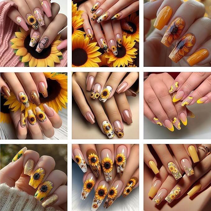 6 Sheets Spring Daisy Nail Art Stickers Sunflower Decals Yellow Daisy Design with Small Daisies White Floral Flowers Sunflowers Leaf for Women Manicure Decorations