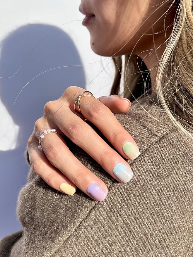 NOVA, Female Founded, Semi Cured Gel Nail Strips (Flower Child) - The 10 Minute Manicure. Salon-Quality, Works w/Any Lamp, Easy to Apply - Incl. Nail File & Stick (Flower Child)