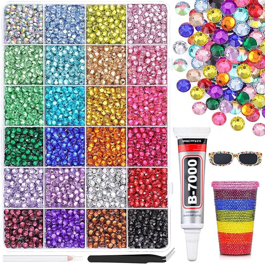 6600Pcs Resin Rhinestones for Bedazzling with B7000 Jewelry Glue, Multicolor 5mm Flatback Gems Rhinestones for Crafting, Clothing Tumblers Mugs Shoes Fabric Decor Nail Art