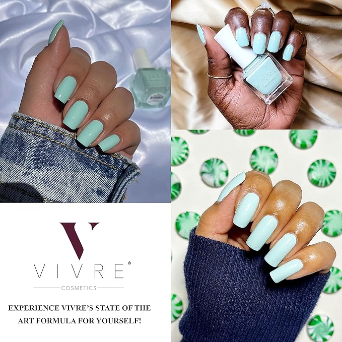 VIVRE Cosmetics Nail Polish - Quick Dry, Shiny, Halal, Vegan, Non-Toxic, Long Lasting, Certified Breathable and Water Permeable - No Commit-Mints