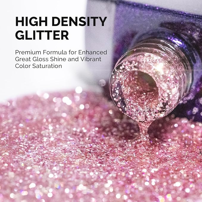 MelodySusie Galaliver Glitter Gel Nail Polish, 15ML Sparkly Shimmer Gel Polish Soak Off UV LED Cured Long Lasting Gift for Women DIY Nail Design Nail Art Manicure Sweet Pink X12