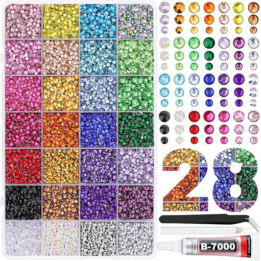 20000Pcs Resin Rhinestones for Crafting, Multicolor 3/4/5mm Flacktback Gems with 1Pcs B7000 Jewelry Glue, Bedazzling Crystal for DIY Crafts Clothing Tumblers Mugs Shoes Fabric Nail Art