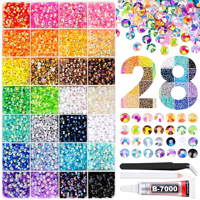 8500Pcs Resin Rhinestones with Tweezers for Crafting, Mixed-Color 5mm Bedazzling Crystal with 1Pcs 10ml B7000 Jewelry Glue for DIY Crafts Clothing Tumblers Shoes Fabric Nail Art