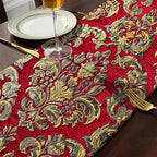 Luxury Table Runner Red 84" Vintage Embroidered Jacquard Chenille Cloths | - Image 5