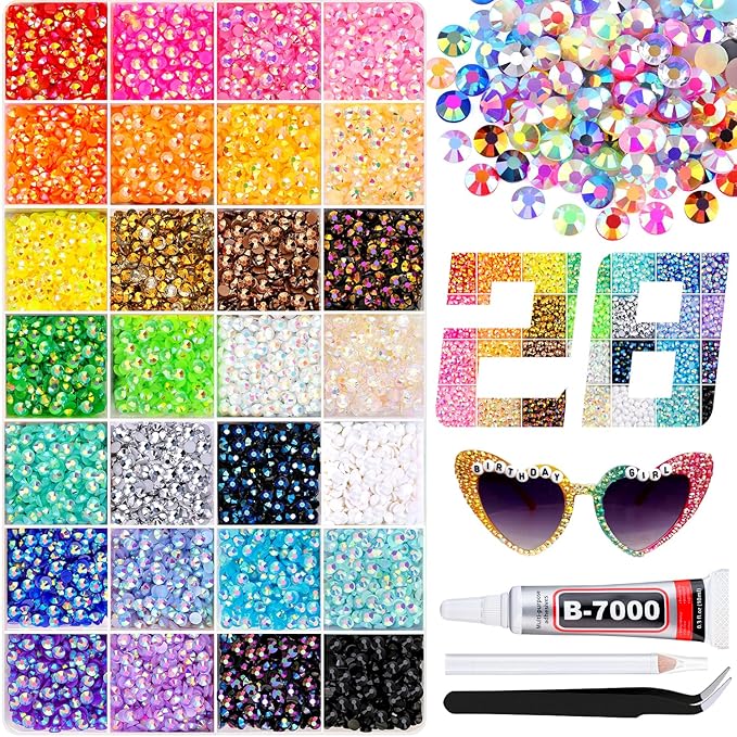 13000Pcs Resin Rhinestones with 3Pcs B7000 Jewelry Glue for Crafting, Multicolors 4mm Non Hotfix Flatback Gems, Bedazzling Crystal for DIY Crafts Clothing Tumblers Mugs Shoes Fabric Decor Nail Art