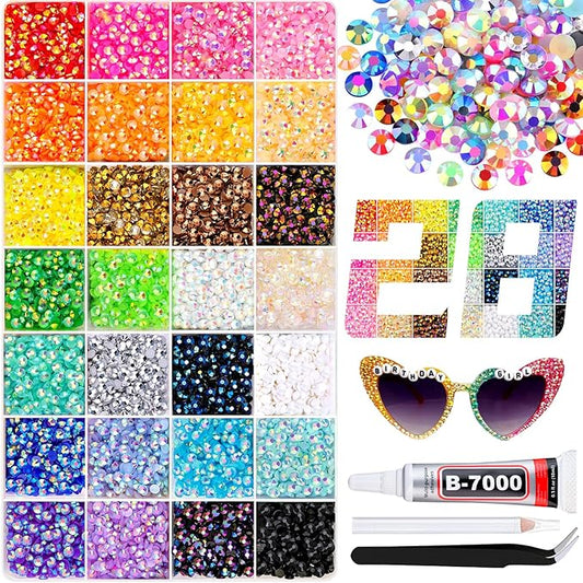 13000Pcs Resin Rhinestones with 3Pcs B7000 Jewelry Glue for Crafting, Multicolors 4mm Non Hotfix Flatback Gems, Bedazzling Crystal for DIY Crafts Clothing Tumblers Mugs Shoes Fabric Decor Nail Art